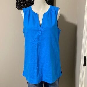 Vineyard Vines Split Neck Linen Cotton Sleeveless Top Blue Sz M